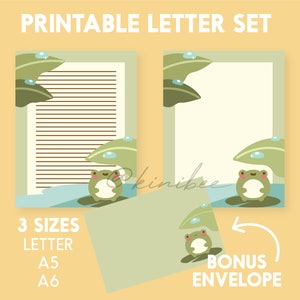 Froggy Printable Letter Set A5 A6 Letter / Writing set / Printable Envelope / Printables / Kawaii Letter / Lined / Unlined / Green Paper