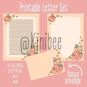 Juego de cartas imprimibles Peachy A5 A6 Letter / Juego de escritura / Sobre imprimible / Imprimibles / Carta Kawaii / Forrado / Sin forro / Papel rosa