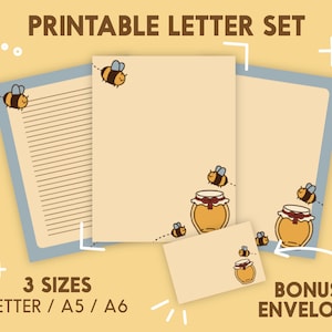 Bumble Bee Honey Imprimible A4 A5 A6 Carta / Set de escritura / Sobre imprimible / Imprimibles / Carta Kawaii / Forrado / Sin forro / Penpal