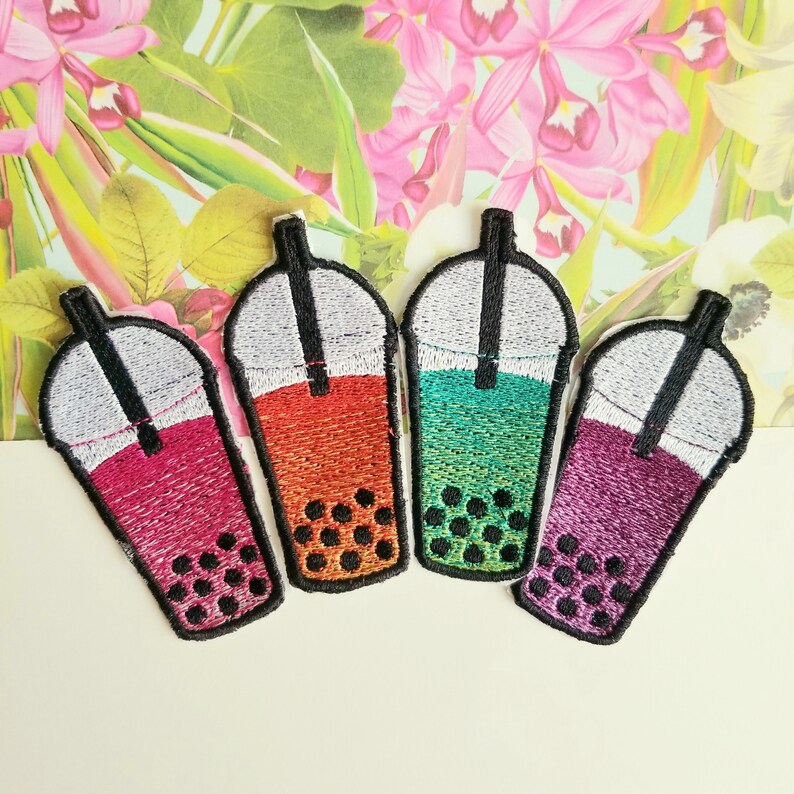 Milk Tea Drink Patch Cute Boba Tea Iron-on Embroidered Patches