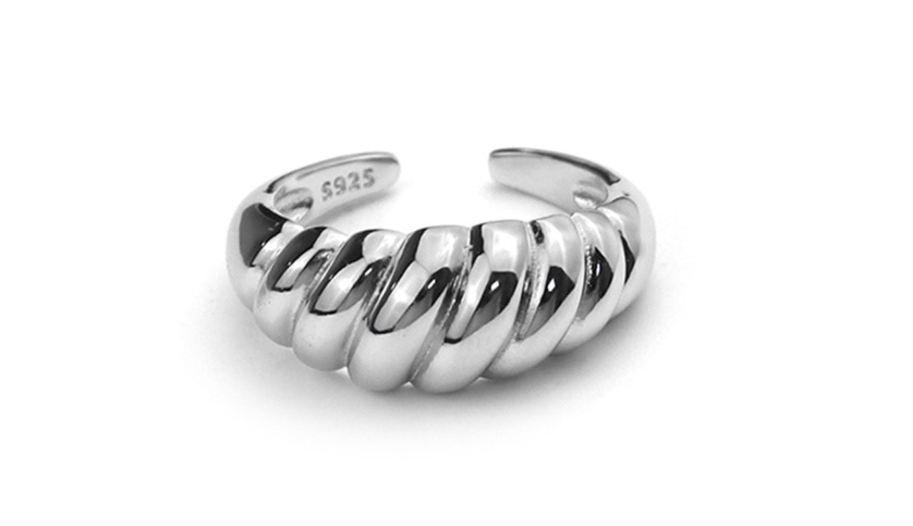 Twisted Croissant Ring in Sterling Silver 925 Gold Ring Silver