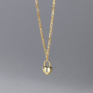 Dainty Heart Lock Necklace, Sterling Silver 925, Gold Necklace, Silver Necklace, 925 Silver, Pendant Necklace