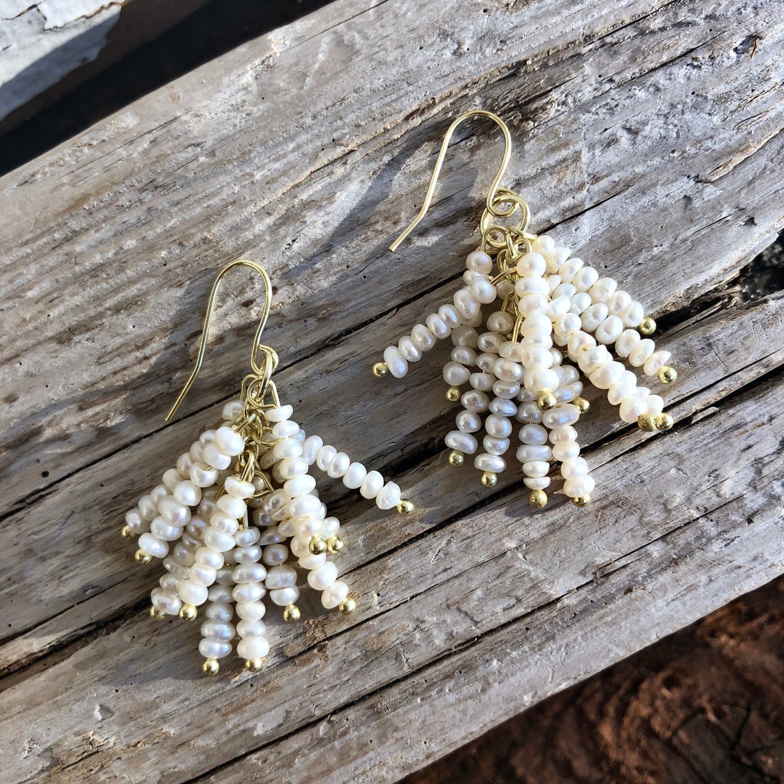 Freshwater Pearl Cluster Earrings Etsy