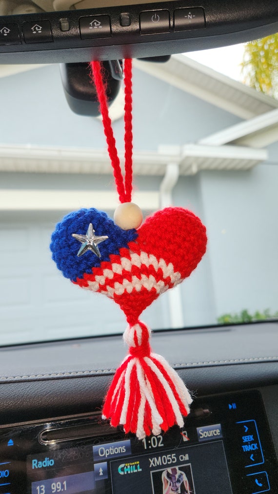 Rearview Mirror Hanging Charms, Crochet Charms, 4th of July