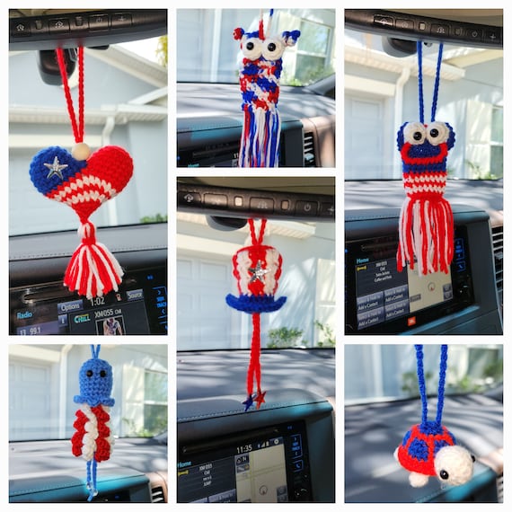 Rearview Mirror Hanging Charms, Crochet Charms, 4th of July