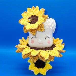marshmallow mug hat, harvest fall sunflower mug headband, bee and sunflower coaster 100% cotton,  3 pieces set