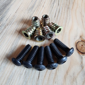Threaded Wood Inserts and Furniture Bolt Hardware Packs for Attaching Table legs and C Channel - For Hardwood and Softwood!