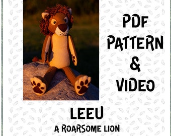Felt lion pattern,Lion,Handmade,Felt animal,Digital PDF Pattern and Video,How to video,Downloadable pattern,Plush,Sewing tutorial,Hobby,toy