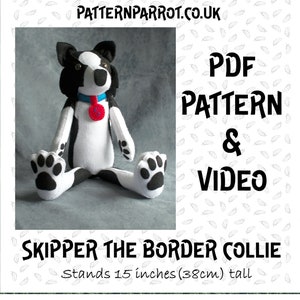 Patron de couture chien en feutre, chien Border Collie, fait main, animal en feutre, patron numérique PDF avec vidéo, patron téléchargeable, peluche, tutoriel de couture