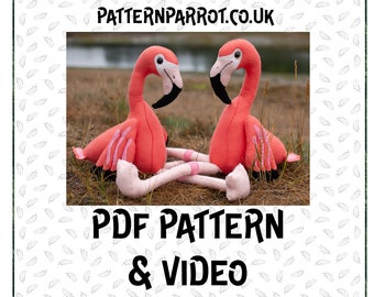 Modello di fenicottero in feltro,fenicottero,Fatto a mano,Animale in feltro,Modello e video PDF digitale,Come realizzare video,Scaricabile,Peluche,Tutorial di cucito,Hobby