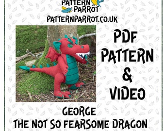 Cartamodello drago in feltro,drago,fatto a mano,animale in feltro,mitico,modello PDF digitale con video,modello scaricabile,peluche,tutorial di cucito