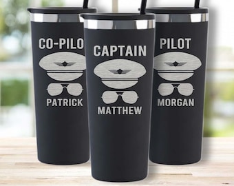Personalized Pilot Tumbler – Engraved Aviation Gift, Captain Co-Pilot