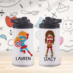Personalized Super Hero Girl Water Bottle, School Water Bottle, Kid Tumbler, Kid Water Bottle Personalized, Toddler Water Bottle, Kid Cup