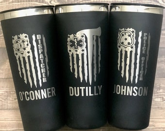First Responder Tumbler-Dispatcher-Police Office-Firefighter-Paramedic-Personalized-Flag First Responder-Thank You Gift-Appreciation-Patrol