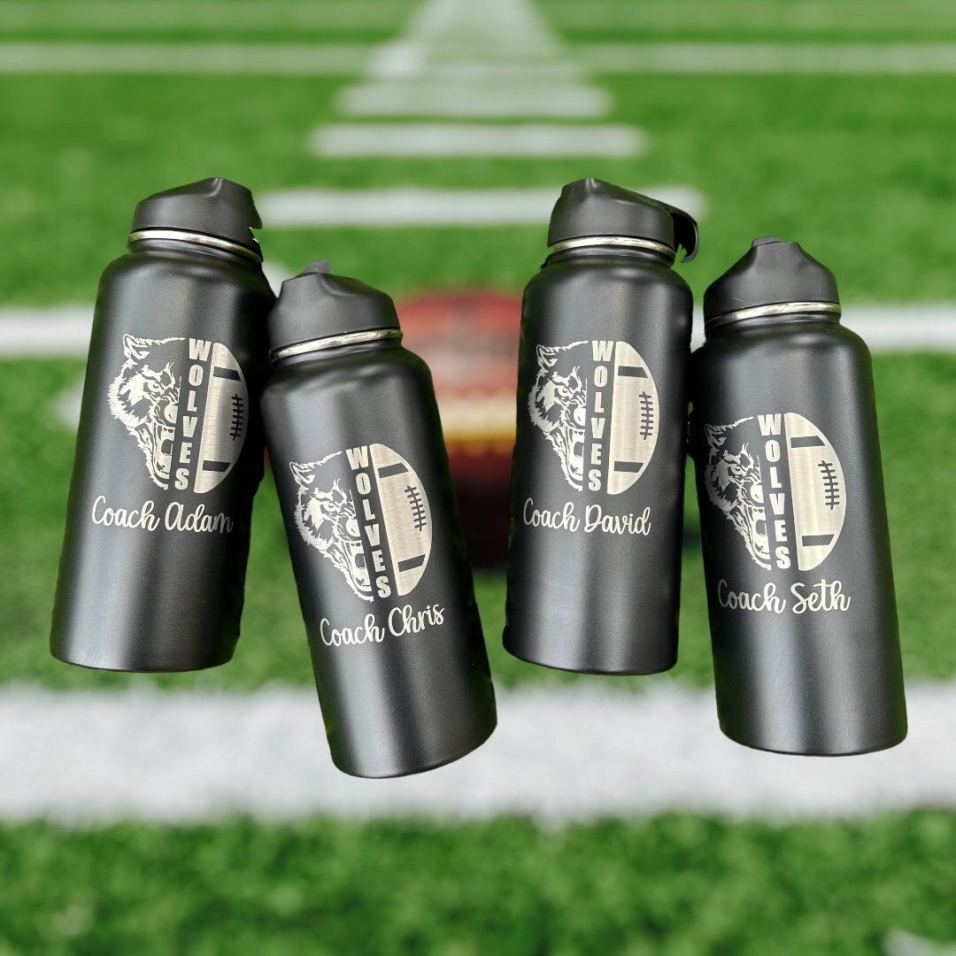 Personalized Football Water Bottle – Custom Laser Engraved Stainless ...