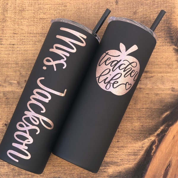 Personalized Teacher Tumbler, Stainless Steel, Custom Vinyl Decal