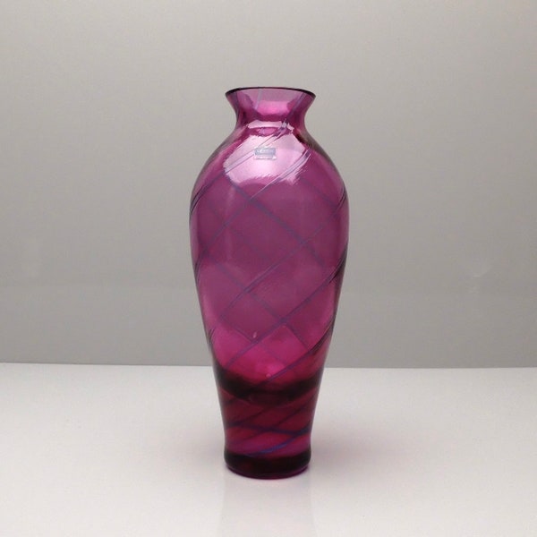 Caithness Glass Deep Pink and Blue Swirl Vase 21.6 cm 8 1/2" Tall