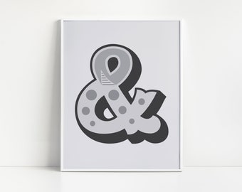 Carnival Letter Print | Pale Grey Circus Monogram Detail | Nursery Playroom Bedroom | Modern Block Colour Background | Christening Gift