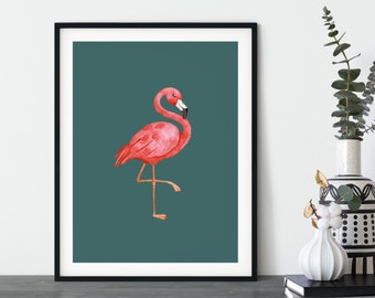 Flamingo Print | Block Colour Print | Modern Picture | Watercolour Style Graphic | Flamingo Picture
