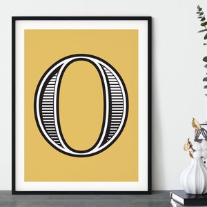 Traditional Letter Print | Black and White Monogram Detail Block Colour | Bedroom Lounge | Modern Monochrome Letter | Mustard Yellow