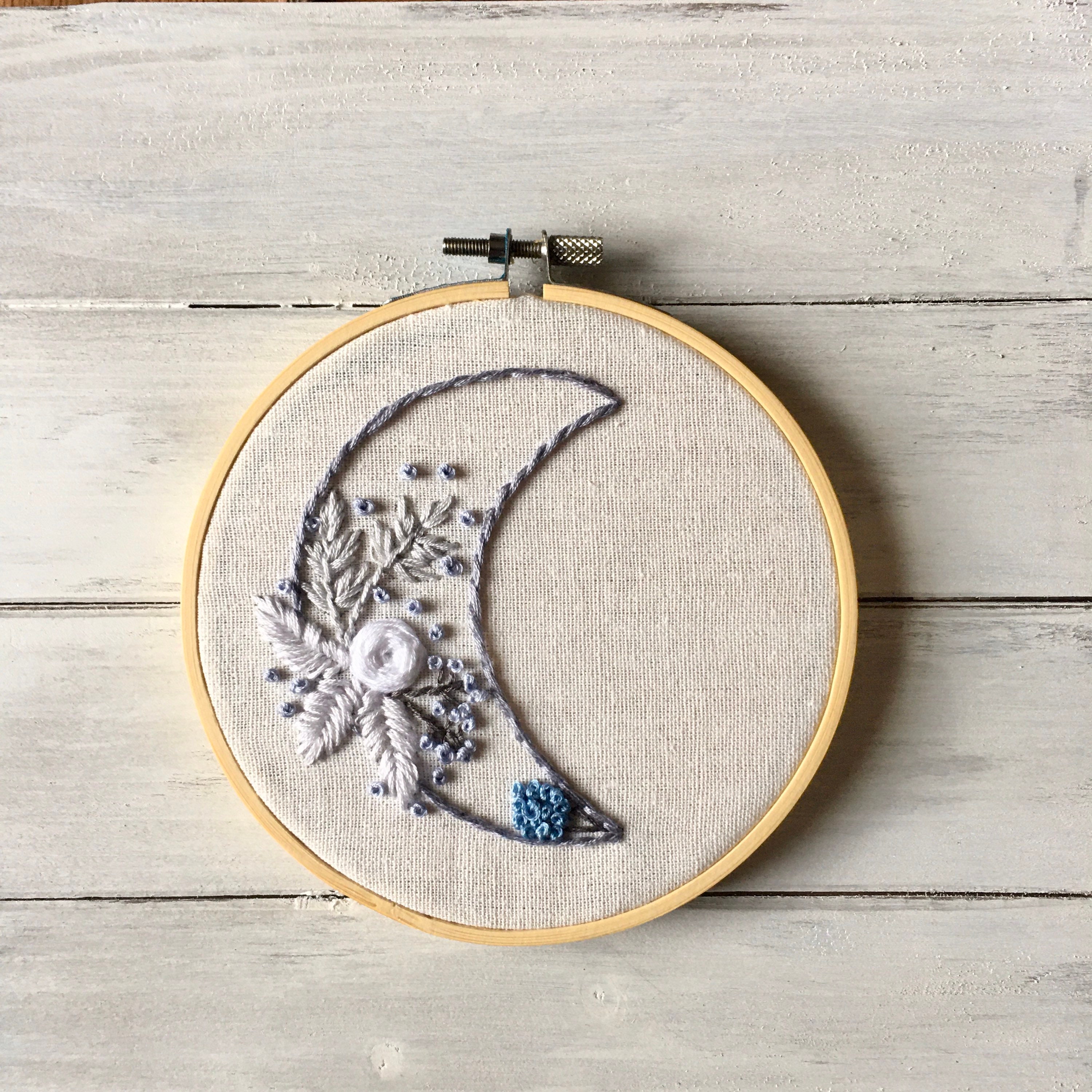 Moon embroidery hoop art wall hanging floral design gift  etsy Moon embroidery hoop art wall hanging floral design gift  etsy