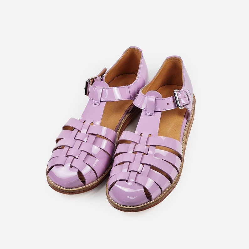 Handmade Lilac Patent Leather Sandals With Natural Leather Sole Www Paodeacucar Al Leg Br