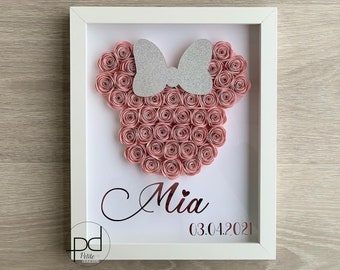 Minnie Mouse Flower Box | Paper Flower Shadow Box | Customized Gift for Birthdays, Nursery Decor, Baby Shower, Christmas, Toddler Room Decor