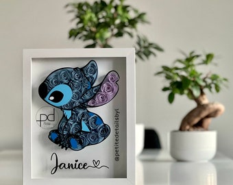 Stitch Paper Flower Shadow Box | Wall Decor | Flower Box | | Personalized Gift for Birthday | Anniversary | Nursery Room