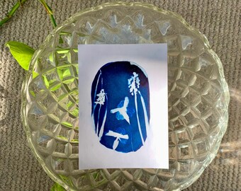 Cyanotype original springtime flower A6 print