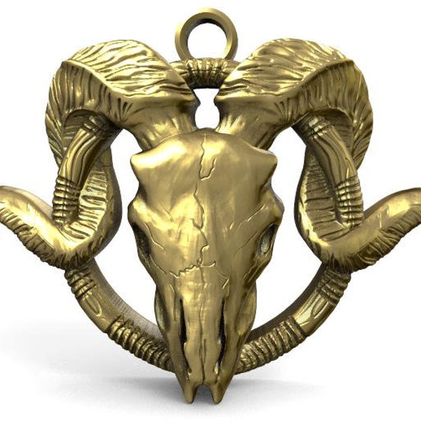 Digital file ram skull pendant jewelry 3d model stl