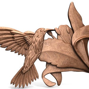 Digital file hummingbird bas-relief cnc STL 3d model