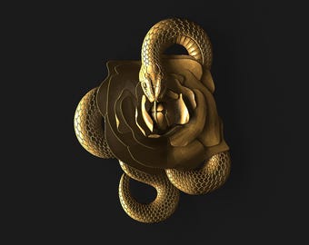 Schlangen- und Rosen-3D-Modell, STL-Datei für den 3D-Schmuckdruck