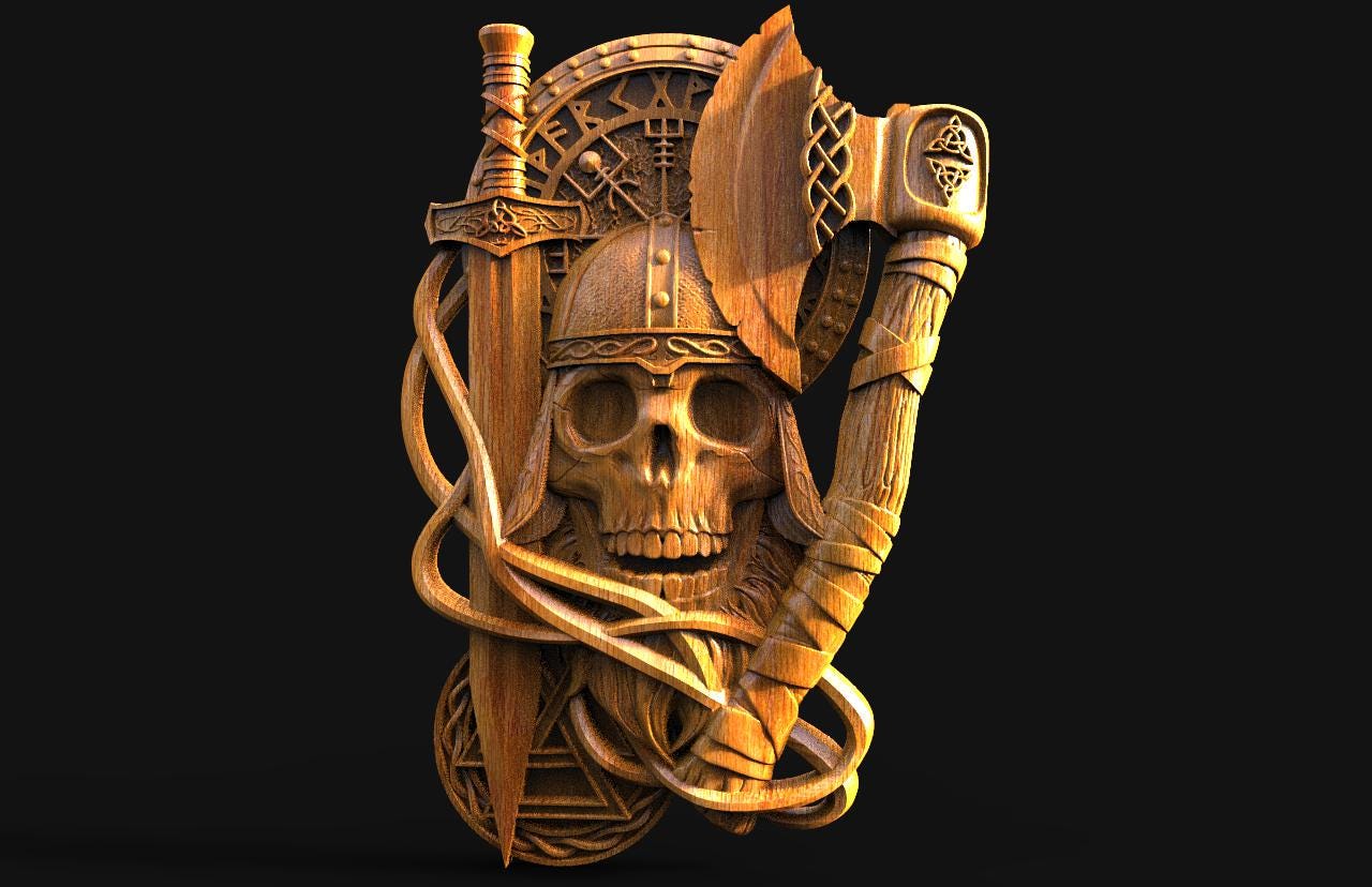 Viking Skull 3D model, STL file for CNC 3D printing