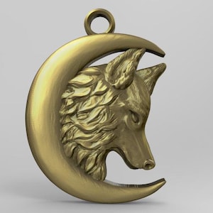 Digitale Datei Wolf Mond Anhänger Schmuck 3D Modell Stl