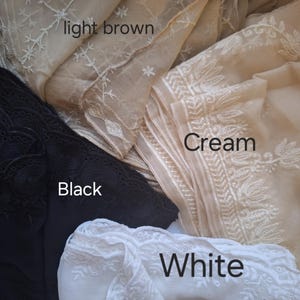Embroidered Chiffon Dupatta: Pastel Pink,light blue Lilac, Black, White