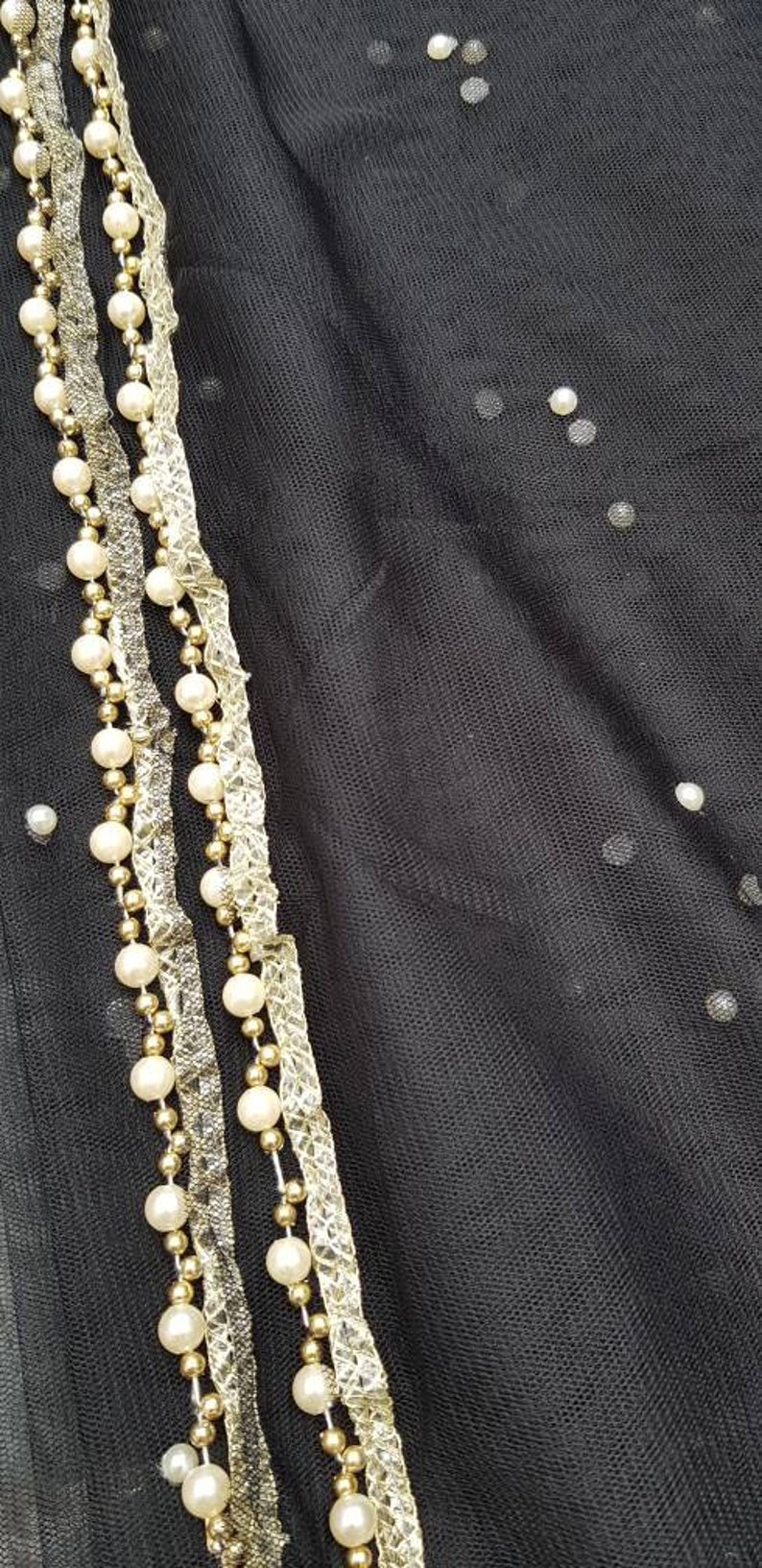 Beautiful golden pearl trim lace detail net dupattas Dupatta Etsy
