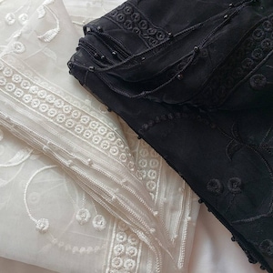 Embroided white black organza dupattas weddingwear Asian Chunni pearl pearls trim lace eid scarf scarves wedding stoles stole shaadi mehndi