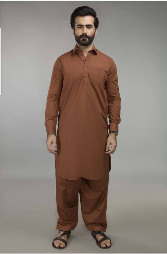 Gul AHMED Men Man Rust Brown Stitched Ready Made Suit Shalwar