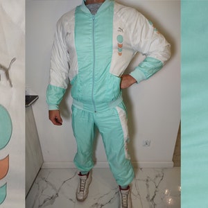 PUMA Tracksuit Vintage Nylon Sweatpants Sweatop Turquoise size 5