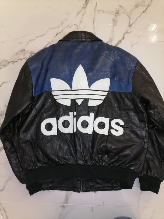 ADIDAS Leather Jacket Vintage Natural Lamb Skin Three Stripes 1980