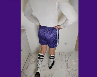 ADIDAS Shorts Vintage Sporty Nylon Purple Stripes