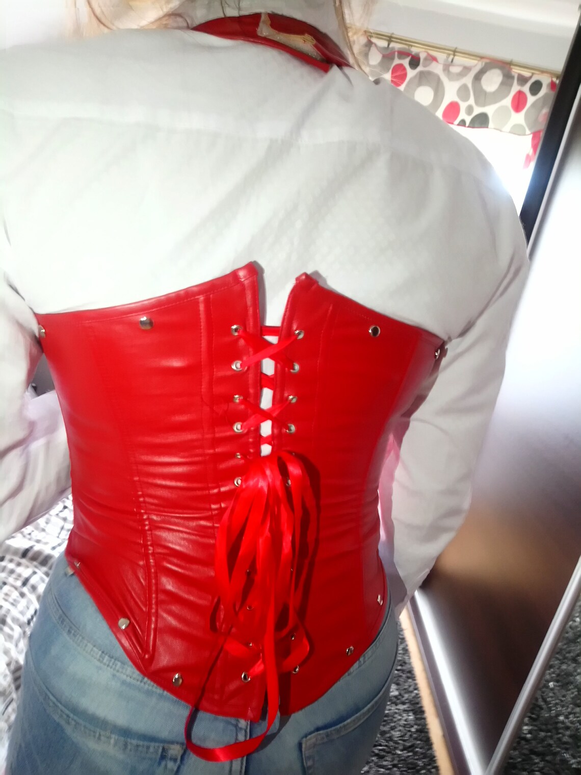 red leather shirt womens