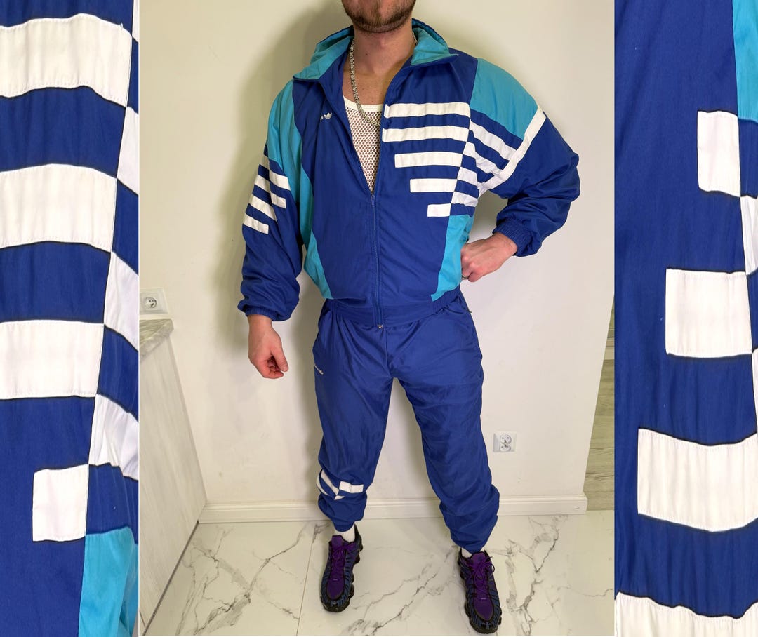 Vintage 90s Adidas Tracksuit Set | Blue White Retro Athletic Sportswear ...