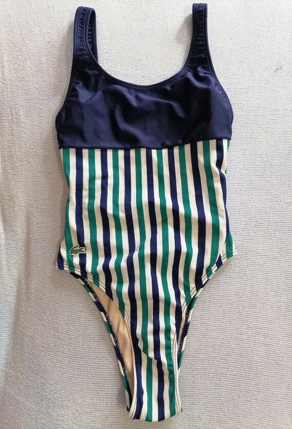 LACOSTE Swimsuit Vintage One Piece Striped Small Size - Gem