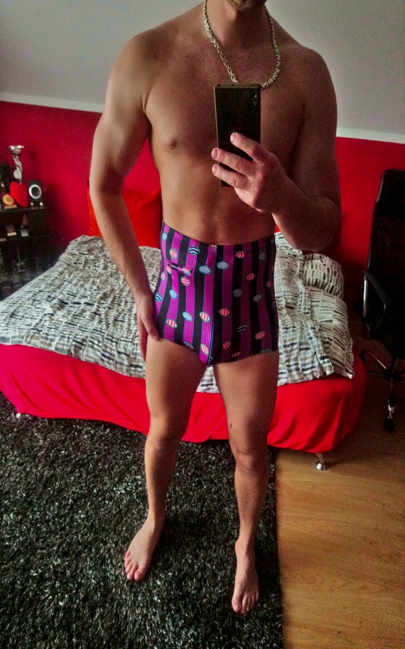 Purple Black Swimwear Swim Trunks Vintage 60s 70s