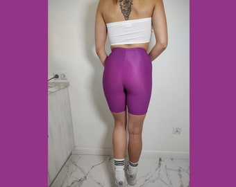 Short de motard REEBOK vintage nylon côtelé et élasthanne violet 1988