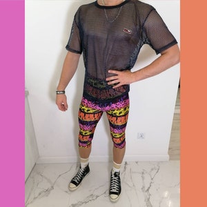 Leggings 3/4 Vintage Colourfully Shiny Spandex 80s size 40