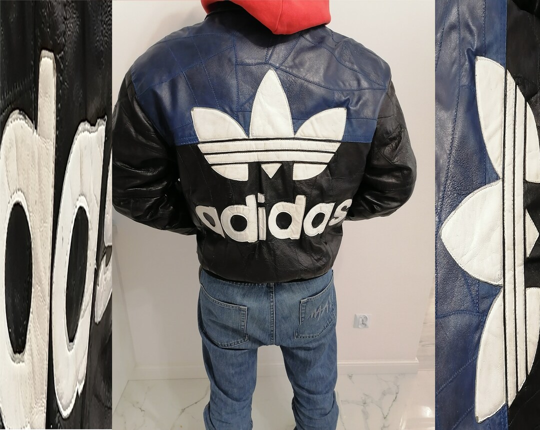 ADIDAS Leather Jacket Vintage Natural Lamb Skin Three Stripes Etsy