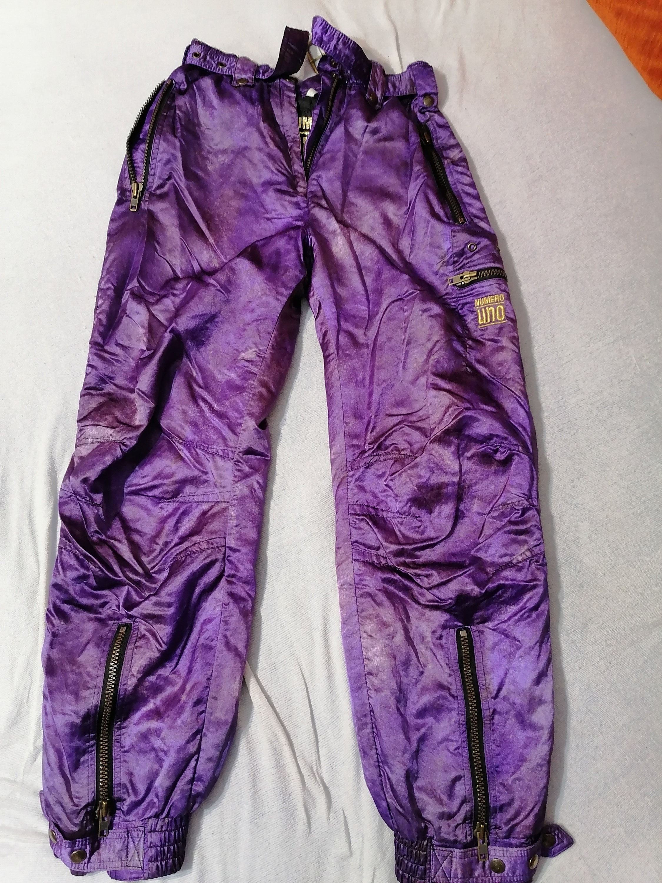 NUMERO UNO Vintage Pants Nylon Purple Tracksuit Retro Stripper 80s