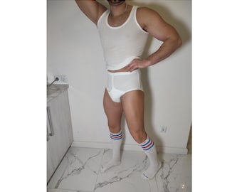 Braguitas con parte delantera en Y, bragas vintage de M&S, de red blanca